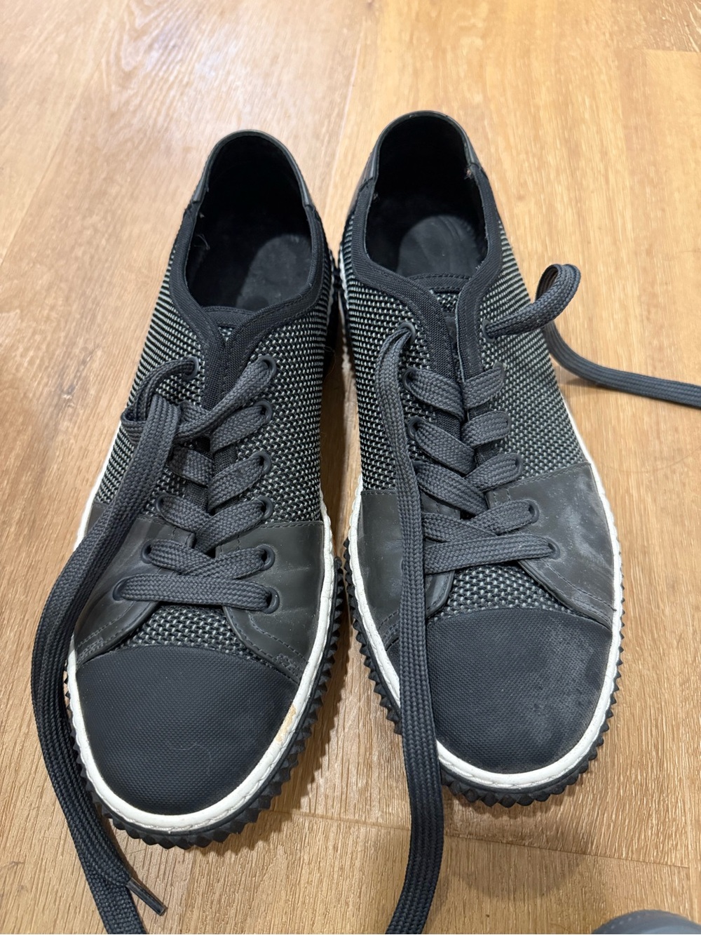 Prada Gray and Black Knit Lace-Up Sneaker - Picture 3 of 5